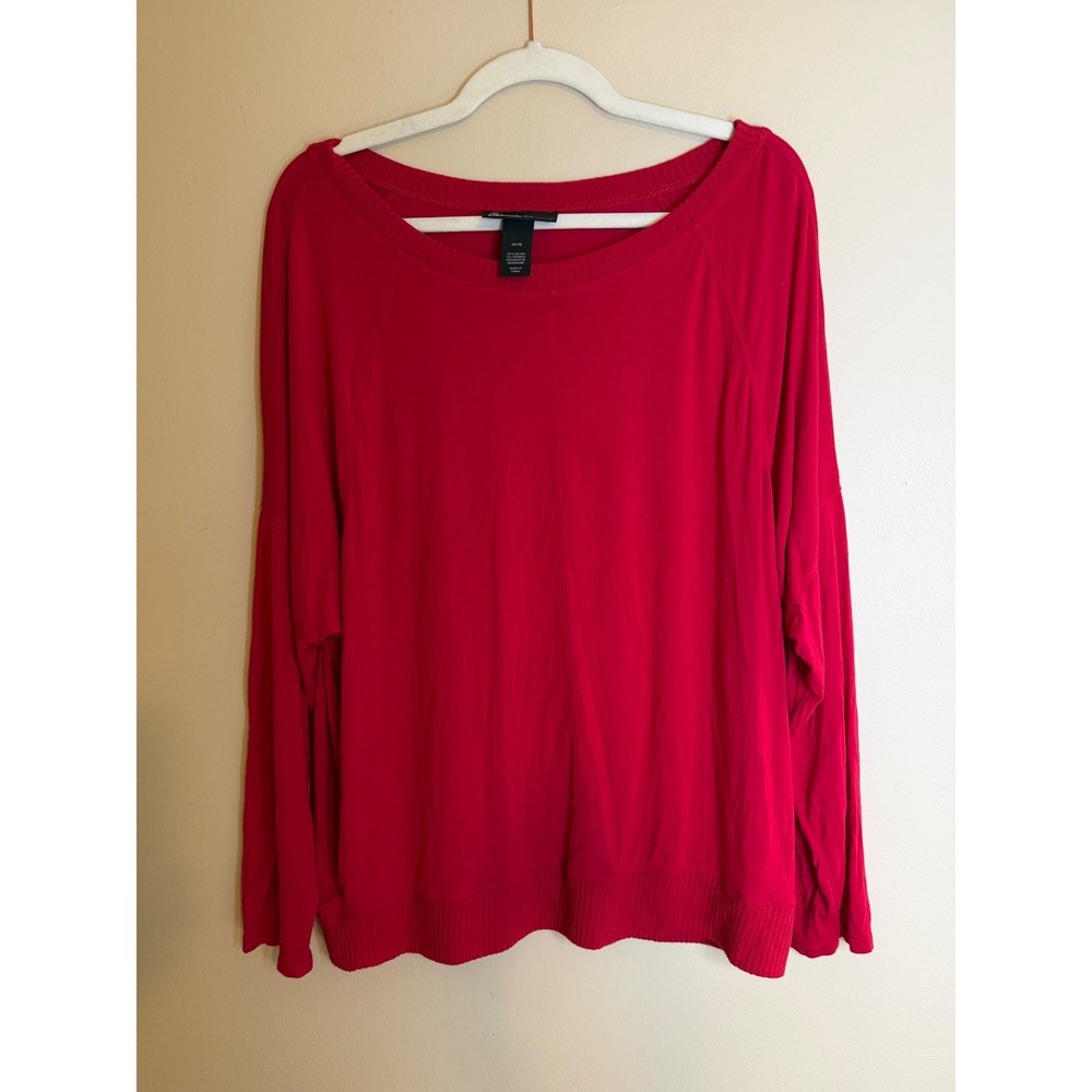 Lane Bryant 14/16 Red Long Sleeve Scoop Neck Stretch Top Rayon Spandex
